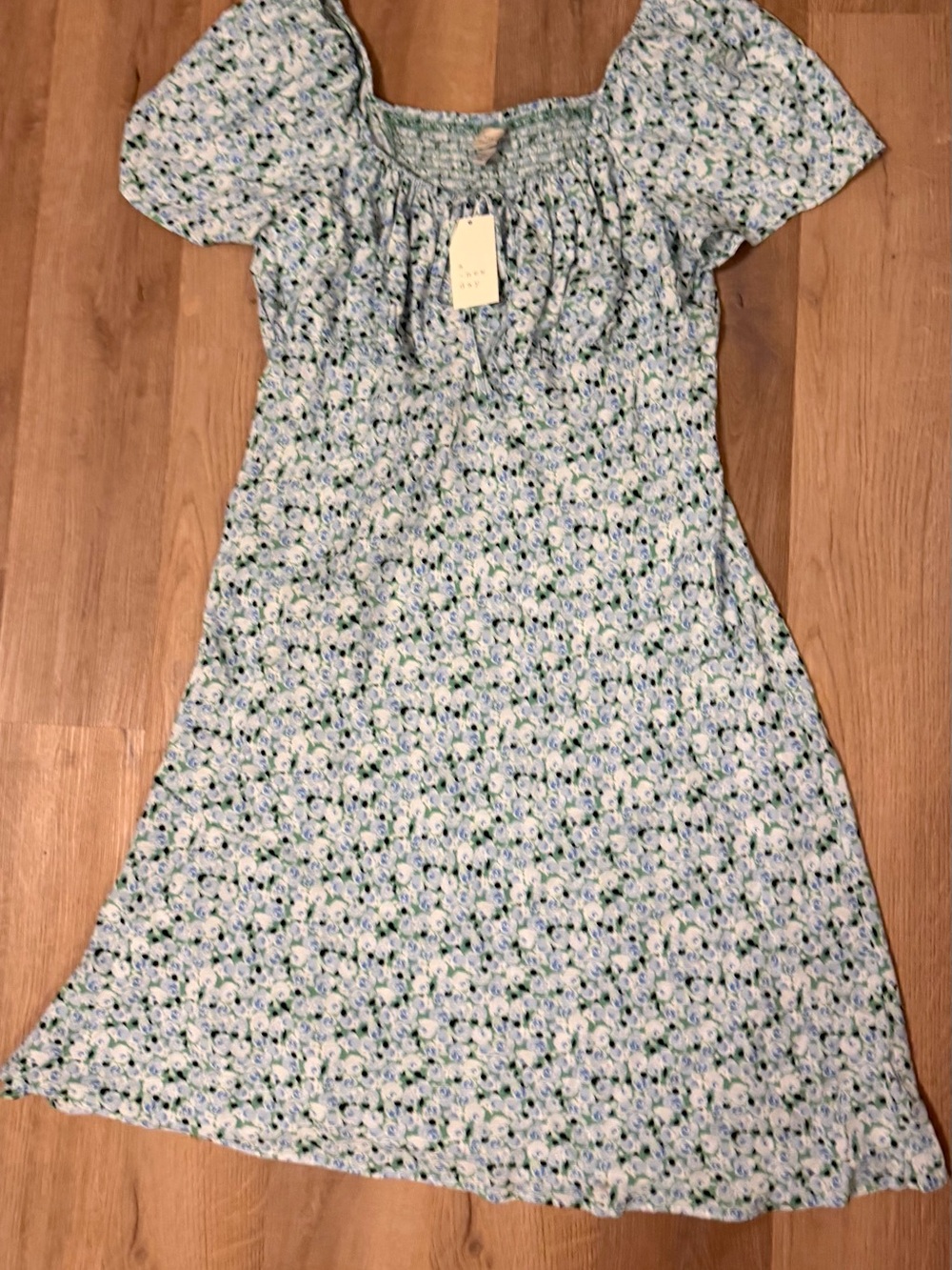 NWT A New Day Floral Smocked Puff Sleeve Midi Dress XXL Blue Green